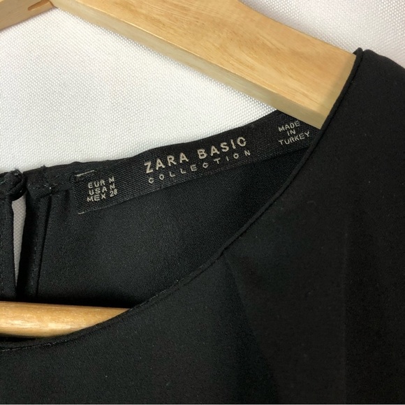 Zara Black Long Sleeve Ruffle Layered Floral Blouse M - Picture 4 of 4